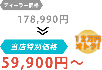 ディーラー価格178,990円がカーエアコンラボだと59,900円～。12万円もお得！